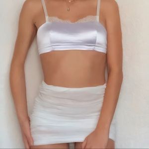 White ruched mini skirt